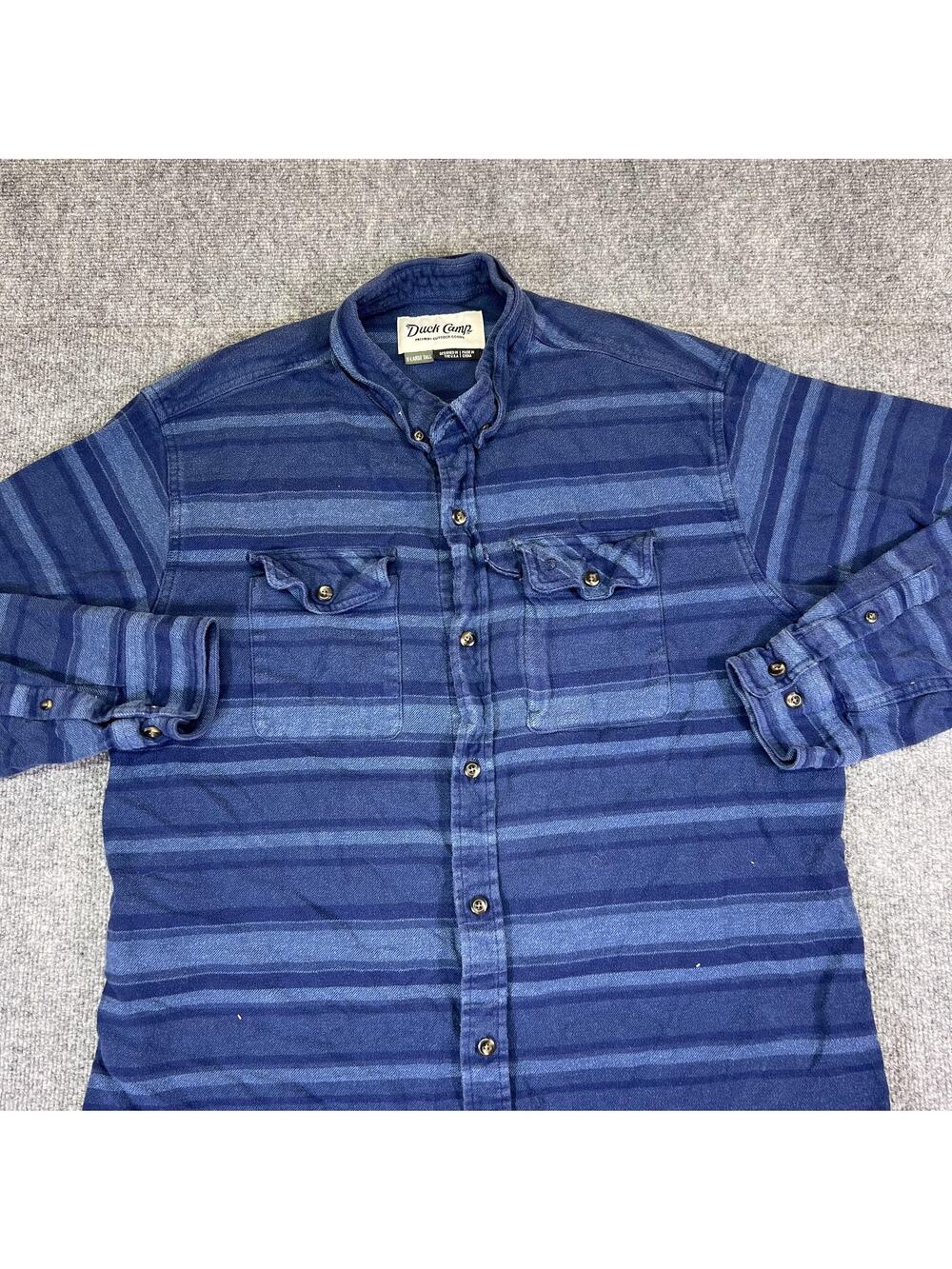 Duck Camp Shirt Mens XLT Blue Striped Flannel Button Front Long Sleeve Casual